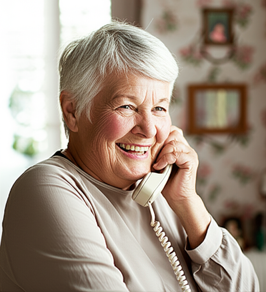 Happy senior on the phone